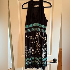 Evan Picone Black and Teal Floral Maxi Dress